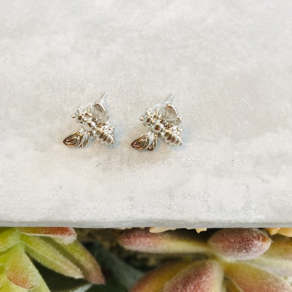 Silver Honey Bee Stud Earrings - Picture 2 of 3